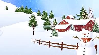 唯美小清新冬天雪景下雪插画小寒视频的预览图